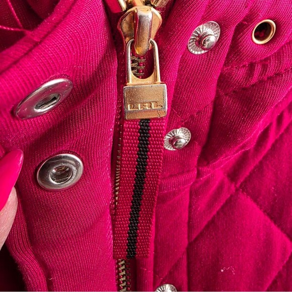 Lauren Ralph Lauren Womens Quilted Jacket Hooded Red Full Zip Cotton XL Barn - Picture 12 of 16